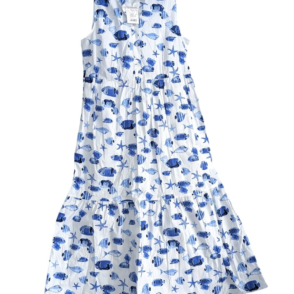 Rachel Zoe White Maxi Dress with Blue Fish Print - Picture 2 of 6